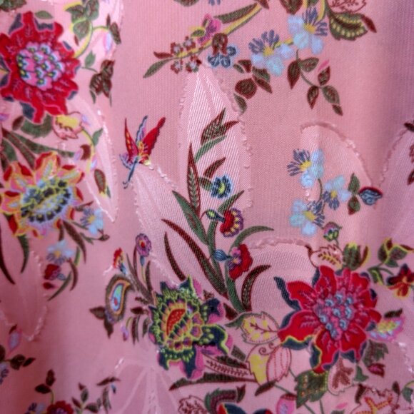 Loft Blouse Shirt XXS Petite Pink Floral Long Balloon Sleeve Semi Sheer Textured - Picture 5 of 11